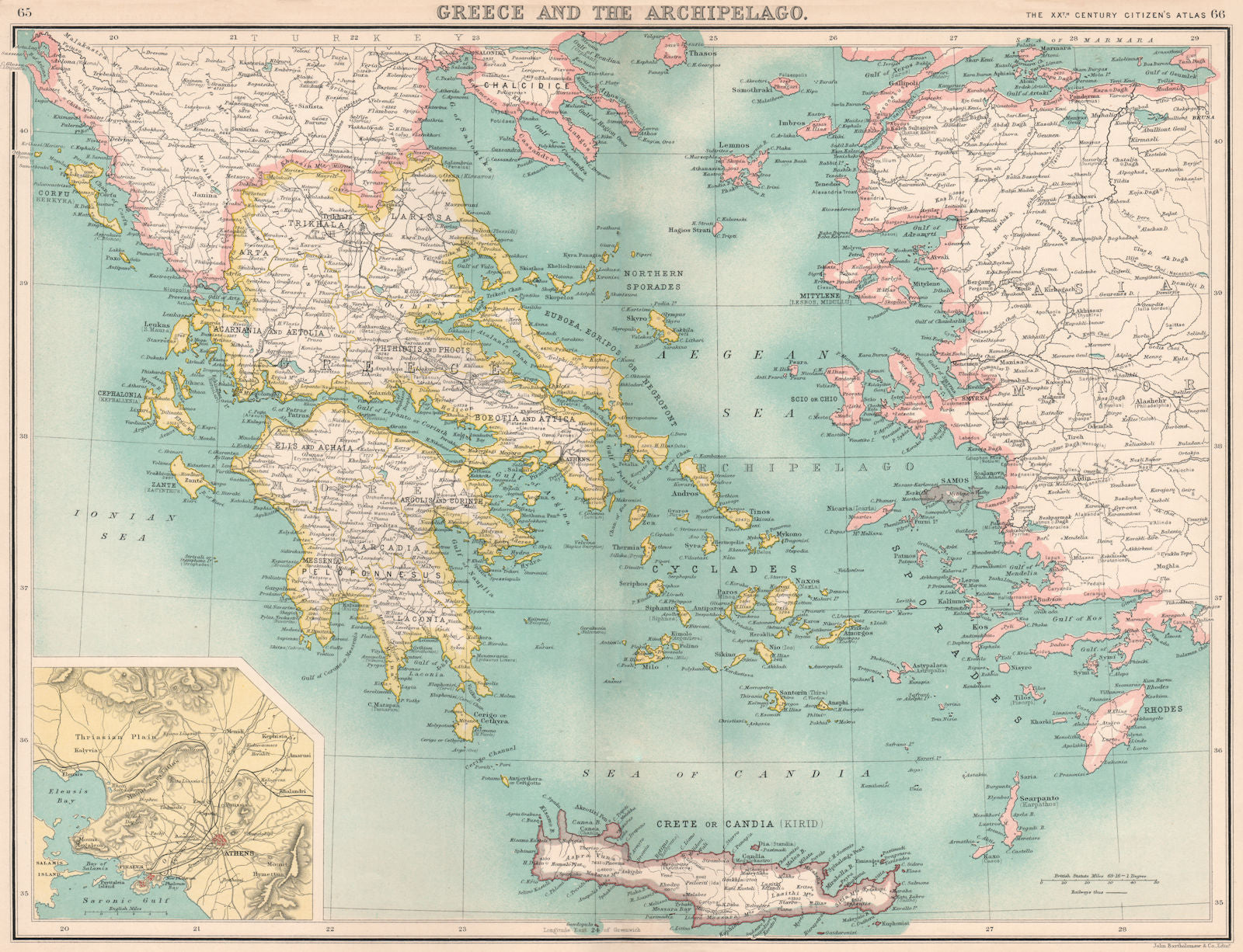 GREECE. Samos & Crete shown as independent. Eastern Aegean as Turkish 1901 map
